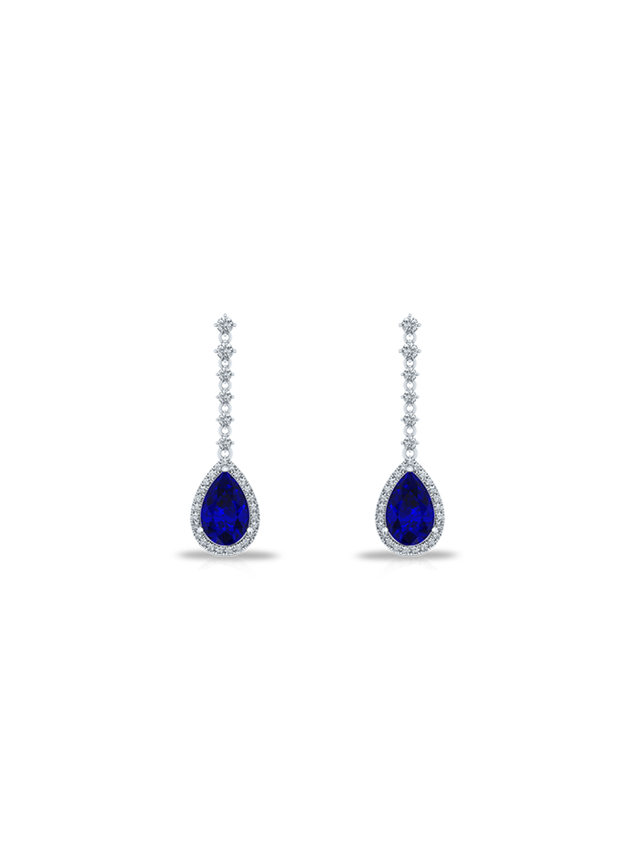 Lab Grown Diamond-Color Stone Earrings-14K White Gold-ER886-14W1-2
