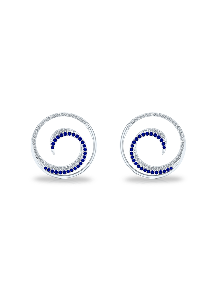 Lab Grown Diamond-Blue Color Stone Earrings-14K White Gold-ER949-14W1-2