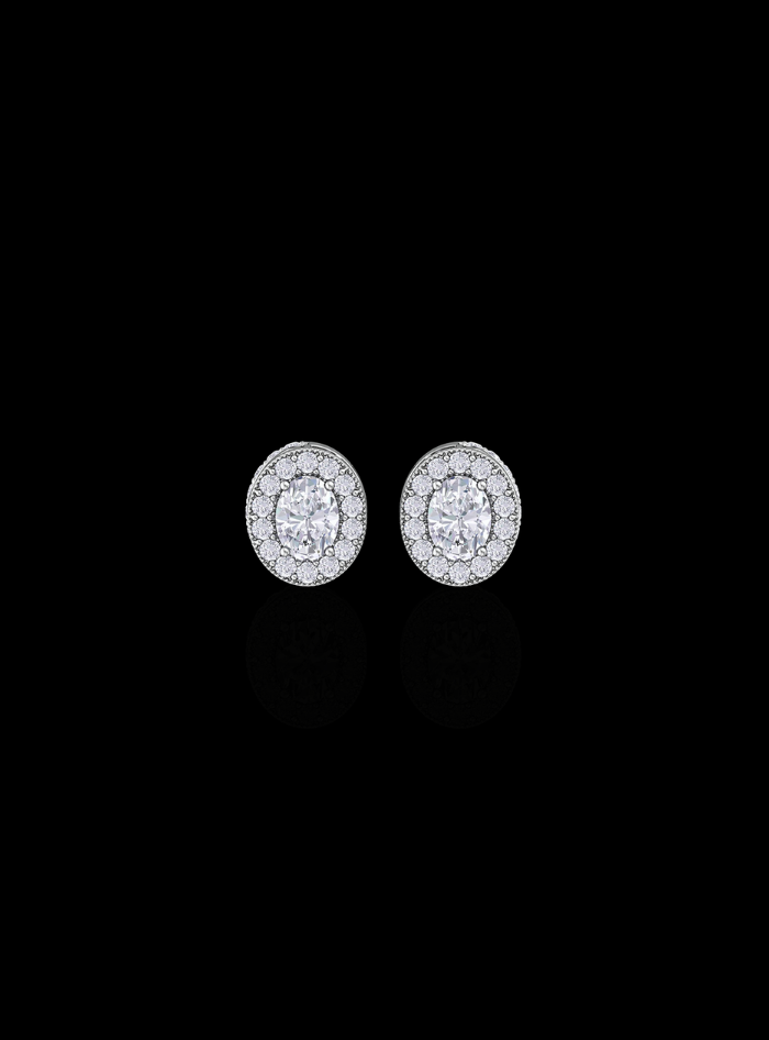 Lab Grown Diamonds-Halo Stud Earrings-14K White Gold-AI-ER168-14W1